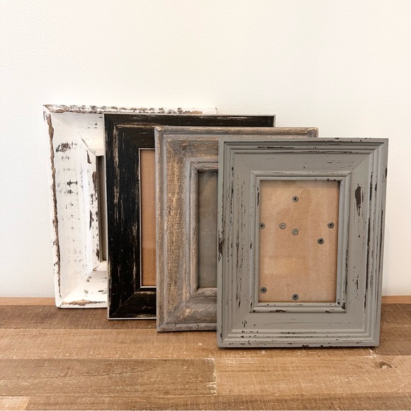 Set of 4 Distressed Wood Picture Frames Black Gray White 4x6 5x7 Gallery Wall - Picture 2 of 16